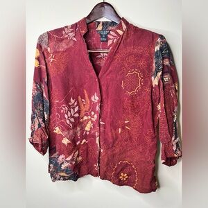 Citron Santa Monica Women's Burgundy and Gold Patterned Floral Blouse